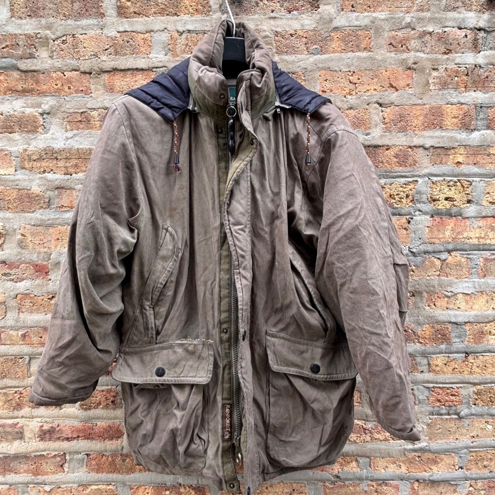 Vintage Rainforest Mens Down Filled Parka Jacket Brown Olive Small Compass